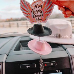 Black & Pink Cowboy Hat Rearview Mirror Charm